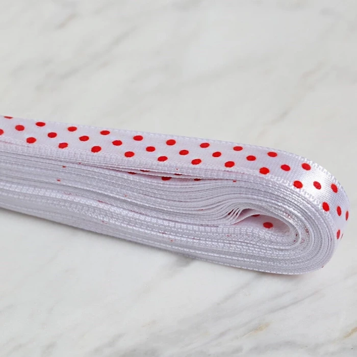 Loren Crafts 1cm 10 mt Beyaz Saten Puantiyeli Kurd