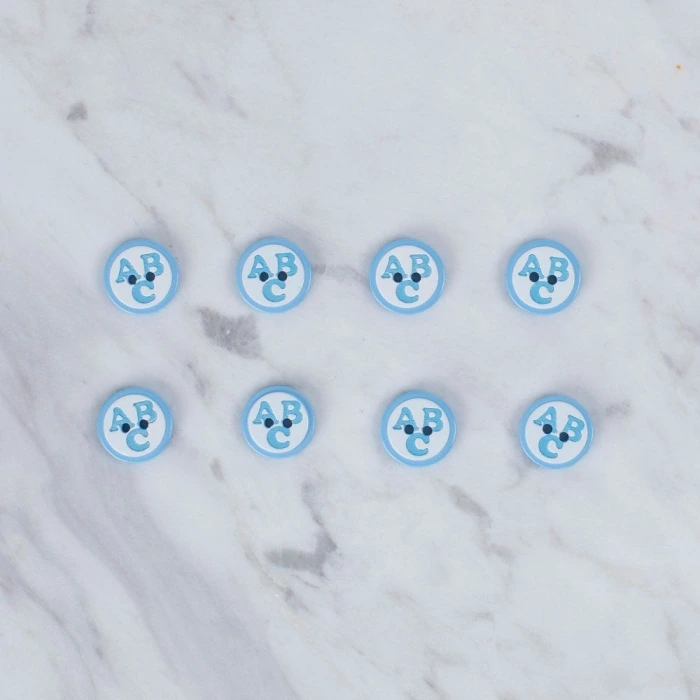 Loren Crafts 8 li ABC Desenli Mavi Düğme - 0560