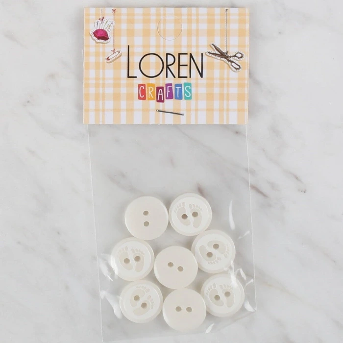 Loren Crafts 8 li Beyaz Ayak İzi Düğme - 433
