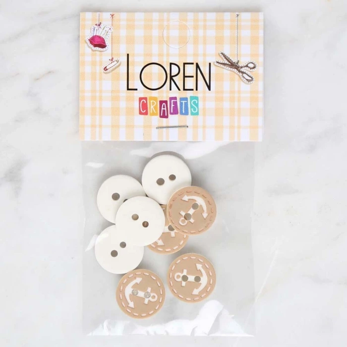Loren Crafts 8li Çapa Düğme Bej - 0357