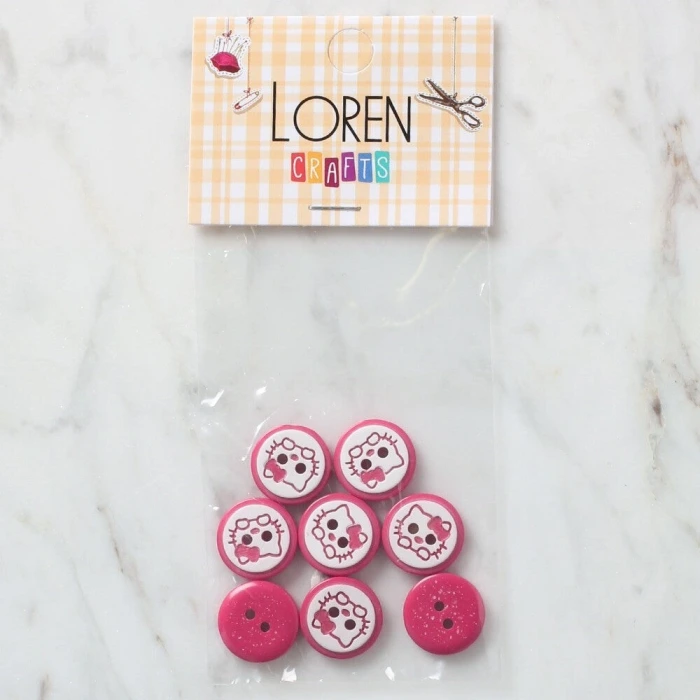Loren Crafts 8 li Fuşya Kedi Düğme - 587