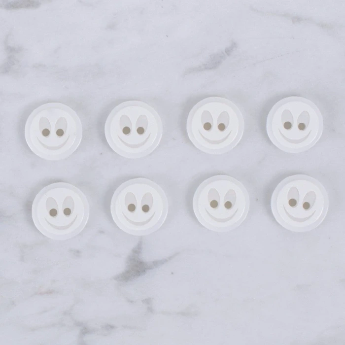 Loren Crafts 8 li Gülen Yüz Beyaz Düğme - 0611