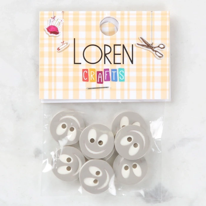 Loren Crafts 8 li Gülen Yüz Gri Rengi Düğme - 0519