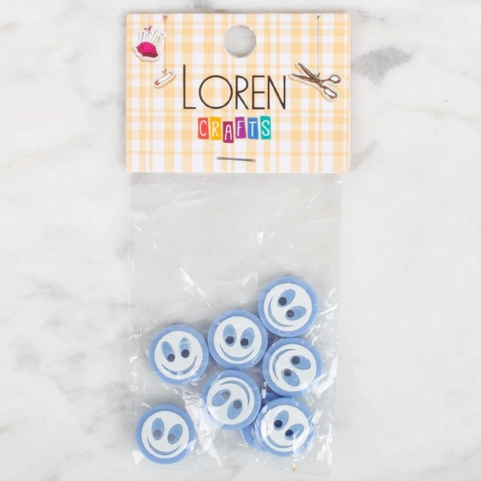 Loren Crafts 8 li Gülen Yüz Mavi Düğme - 0610