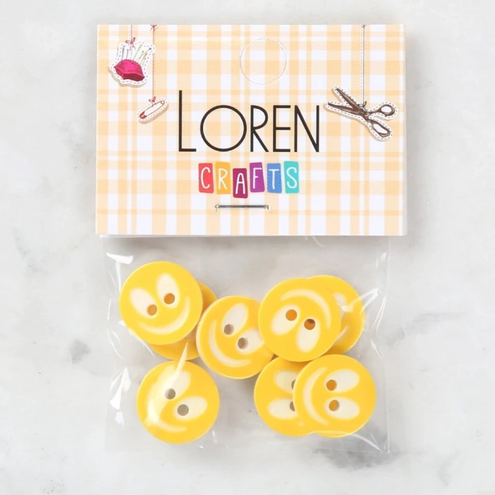 Loren Crafts 8 li Gülen Yüz Sarı Düğme - 0528