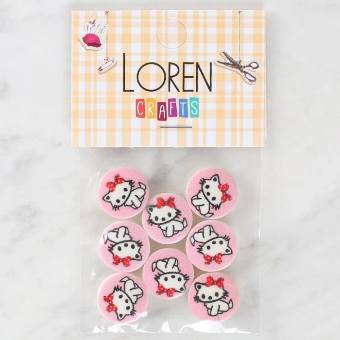 Loren Crafts 8li Kedi Düğme - 1027