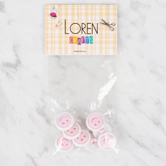 Loren Crafts 8 li Pembe Gülen Yüz Düğme - 635