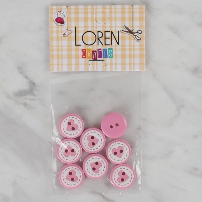 Loren Crafts 8 li Pembe Kalp Düğme - 473