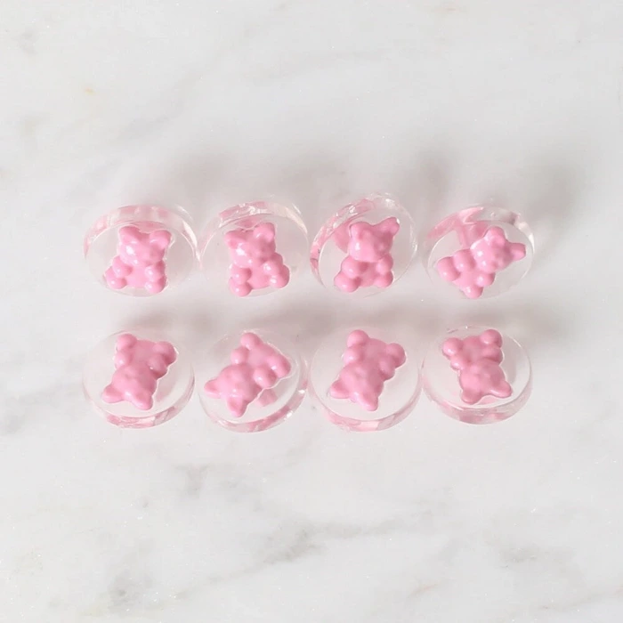 Loren Crafts 8 li Şeffaf Pembe Ayıcık Düğme - 258