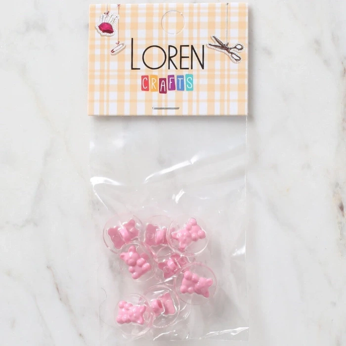 Loren Crafts 8 li Şeffaf Pembe Ayıcık Düğme - 258
