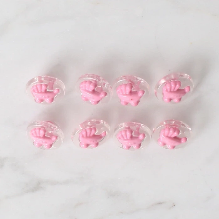 Loren Crafts 8 li Şeffaf Pembe Bebek Arabası Düğme