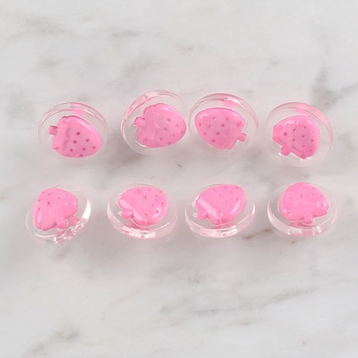 Loren Crafts 8 li Şeffaf Pembe Çilek Düğme - 251