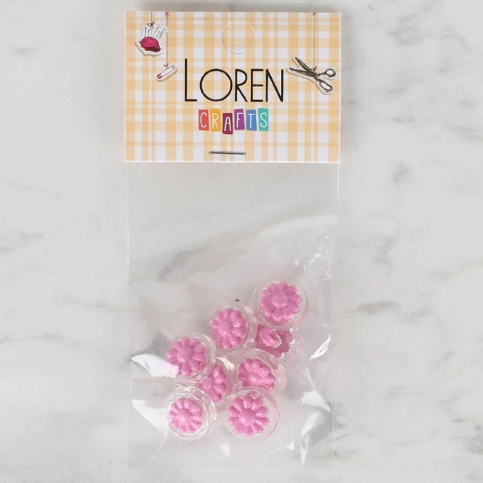 Loren Crafts 8 li Şeffaf Pembe Papatya Düğme - 254