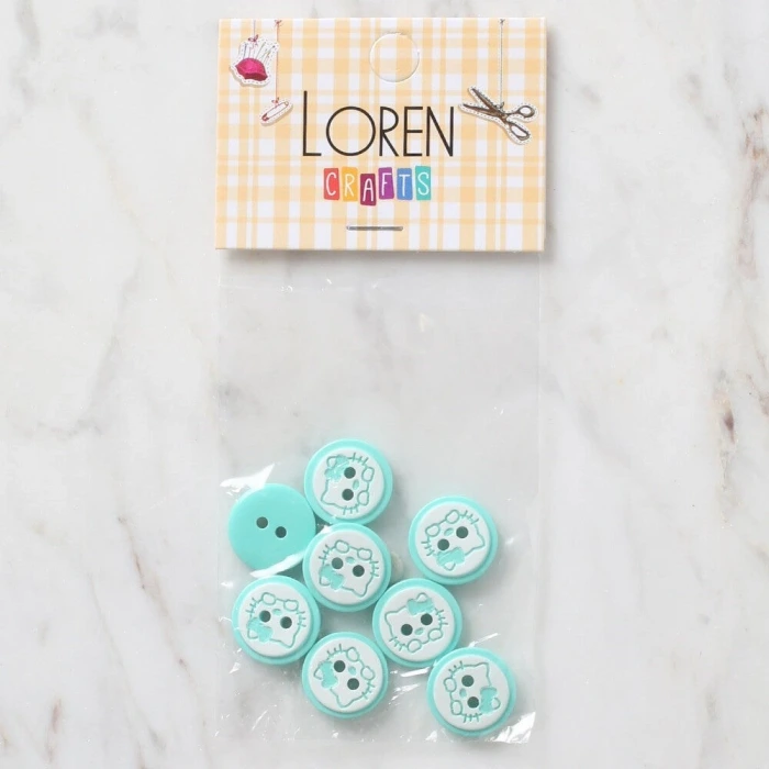 Loren Crafts 8 li Yeşil Kedi Düğme - 588