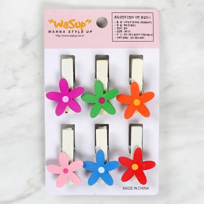 Loren Dekoratif Çiçek Desenli Mandal 6lı