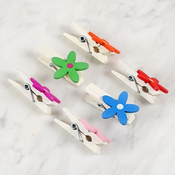 Loren Dekoratif Çiçek Desenli Mandal 6lı