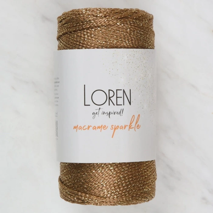 Loren Macrame Sparkle Simli Kahverengi El Örgü İpi