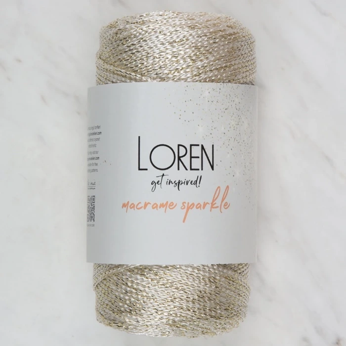 Loren Macrame Sparkle Simli Krem El Örgü İpi - RM