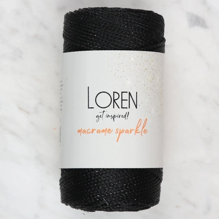 Loren Macrame Sparkle Simli Siyah El Örgü İpi - RM