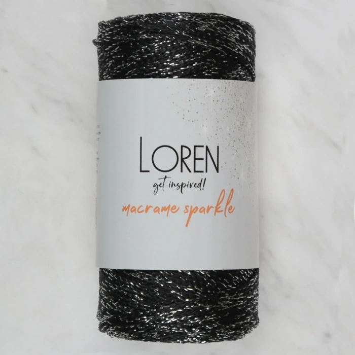 Loren Macrame Sparkle Simli Siyah El Örgü İpi - RM