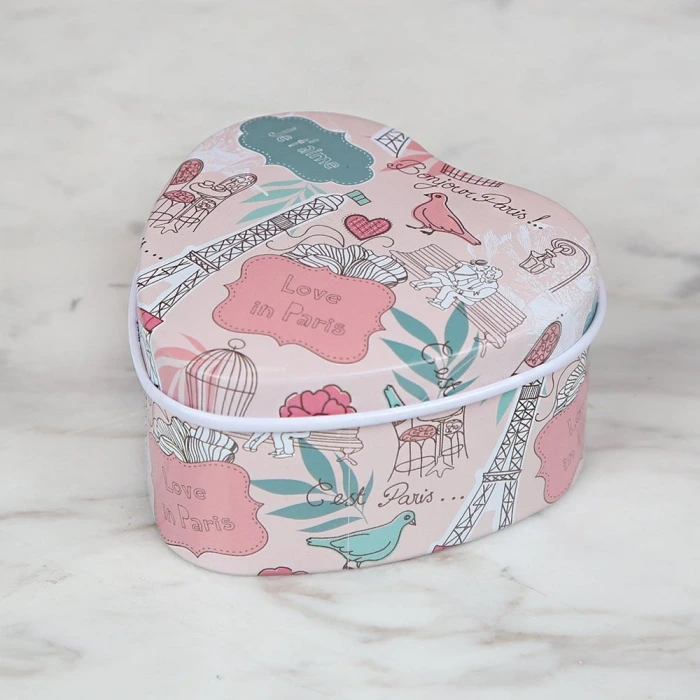 Loren Şeffaf Kalpli Metal Saklama Kutusu - Orta Bo