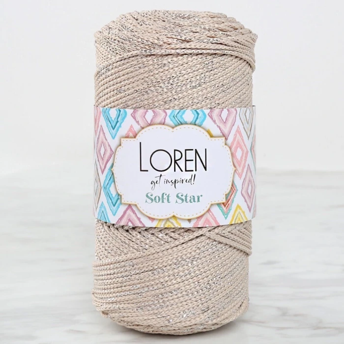 Loren Soft Star Makrome İpi Gümüş Simli Bej RM101