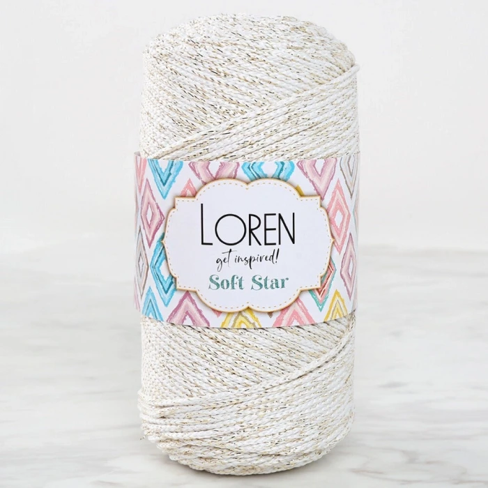 Loren Soft Star Makrome İpi Sarı Simli Krem RM103