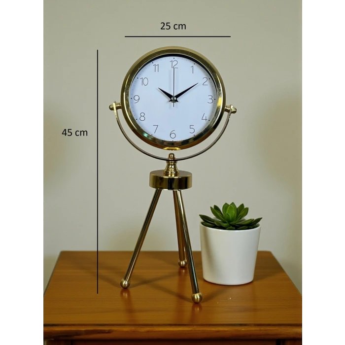 Luxe Glow Gold Üç Ayaklı Metal Masa Saati
