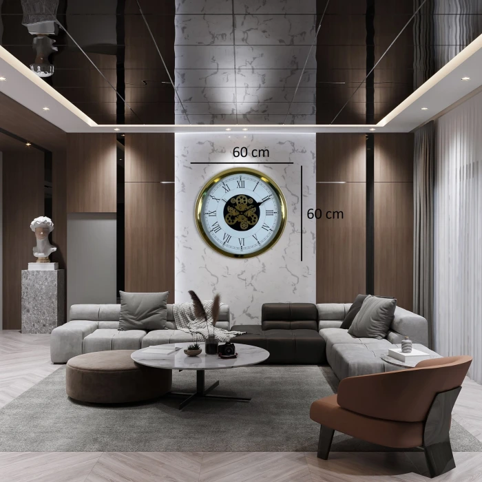 Luxury Gold 60 Cm Çarklı Duvar Saati