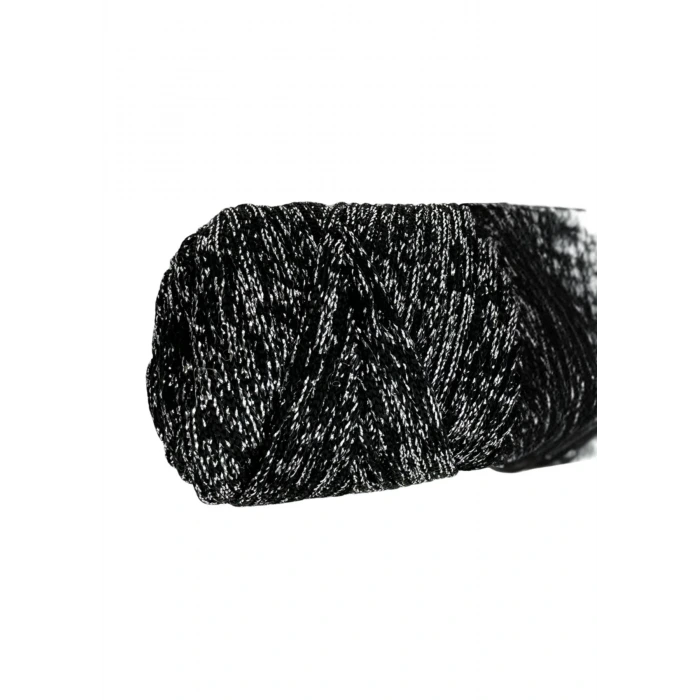 Makrome İpi 3mm Polyester Siyah Gümüş  Simli