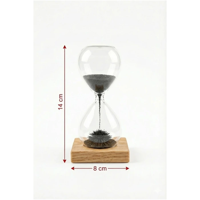 Manyetik Kum Saati Mıknatıslı Ahşap Standlı Dekoratif Masaüstü Hediyelik Süs Eşyası (14 cm)