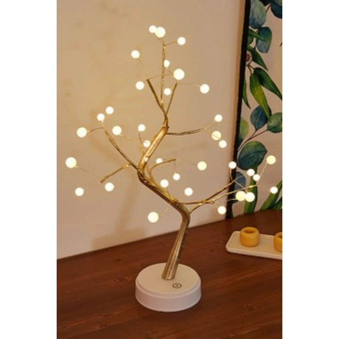 Masaüstü Boncuklu Şarjlı Ağaç Lamba – 3 Kademeli Dokunmatik Işık, Dekoratif LED Masaüstü Ortam Aydınlatması