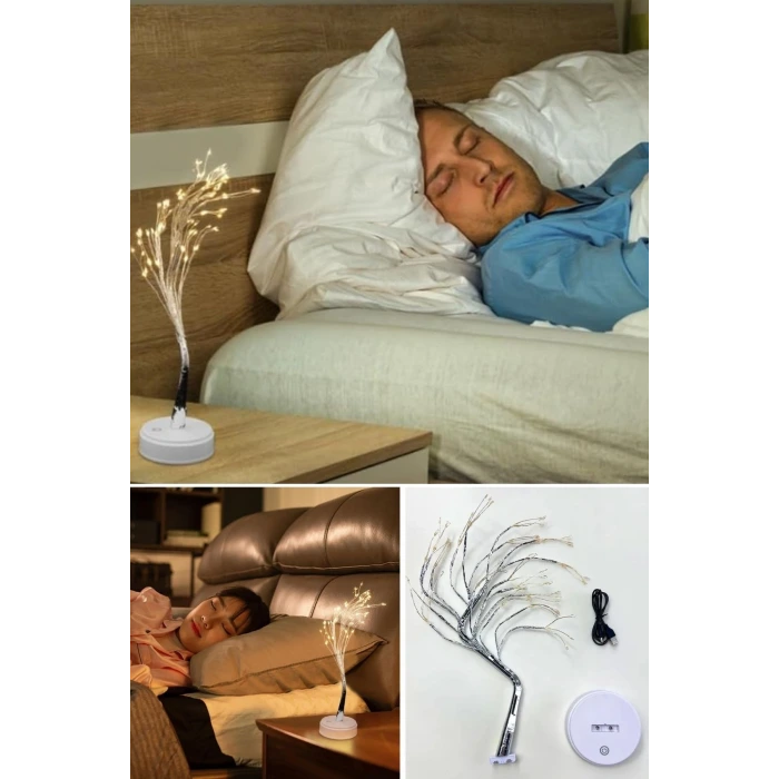 Masaüstü Peri Ağaç LED Lamba – Gün Işığı Rengi, 3 Kademeli Işık Ayarlı, Şarjlı Dekoratif Ortam Aydınlatması