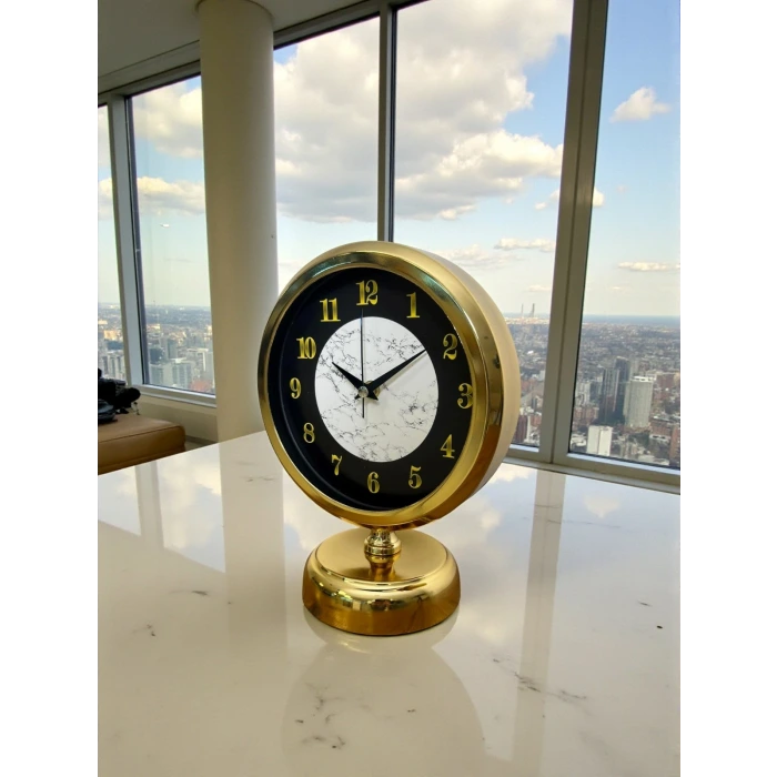 Mermer Işıltısı Gold 25 x 20 Cm Metal Masa Saati