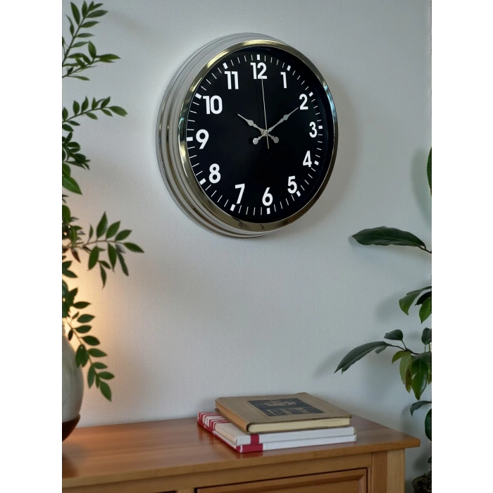 Modern 40 Cm Metal Krom Standart Duvar Saati