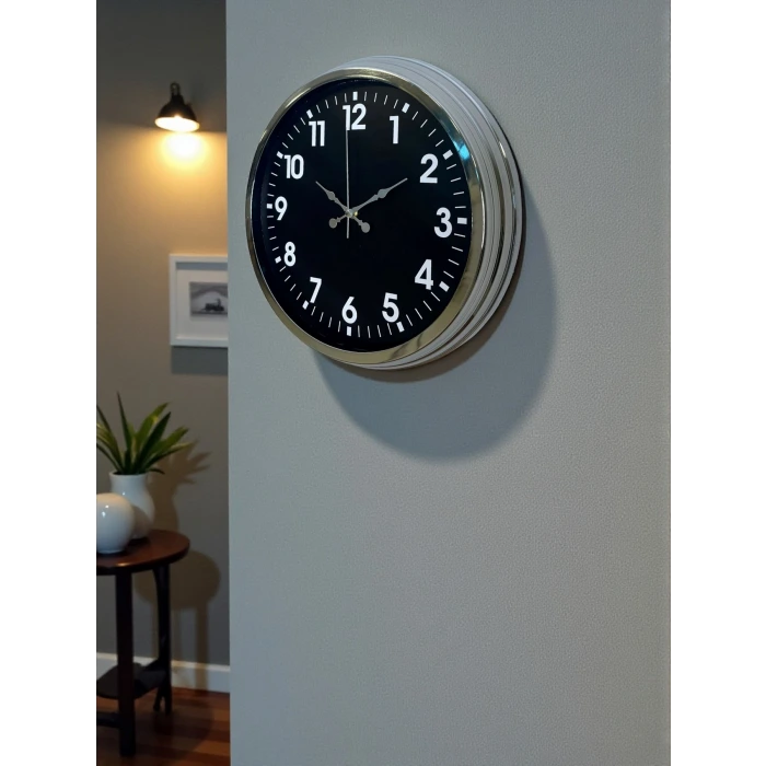 Modern 40 Cm Metal Krom Standart Duvar Saati