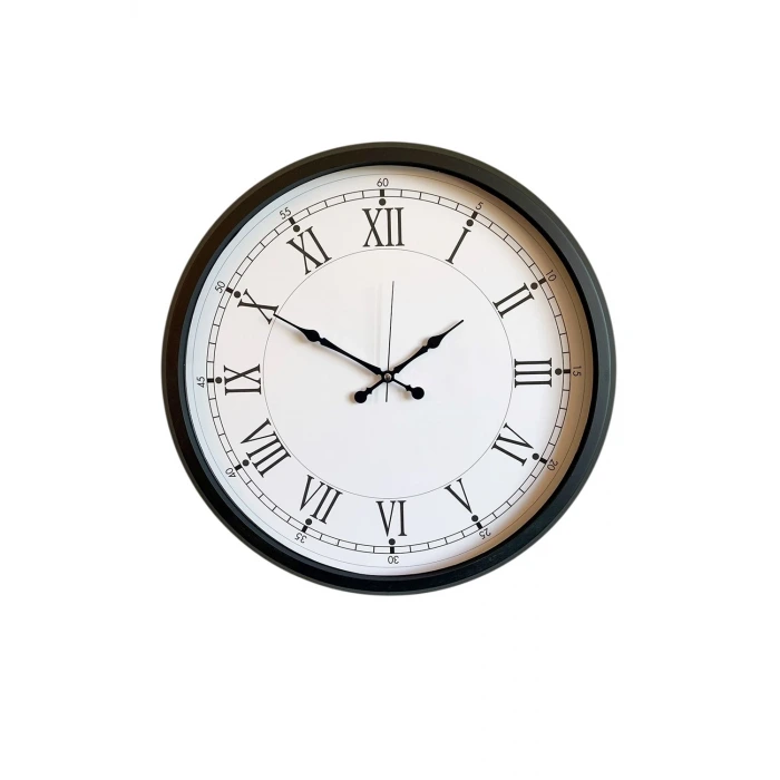 Modern 52 Cm Black & White Roma Rakamlı Metal Duvar Saati