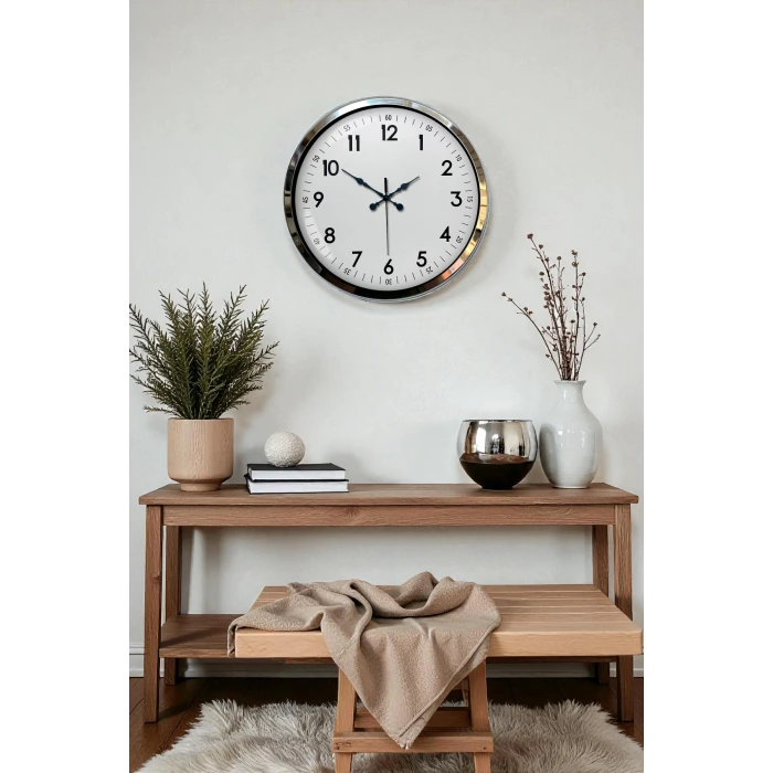 Modern Klasik 40 Cm Krom Metal Duvar Saati