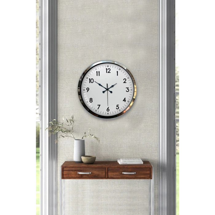 Modern Klasik 40 Cm Krom Metal Duvar Saati