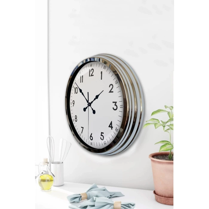 Modern Klasik 40 Cm Krom Metal Duvar Saati