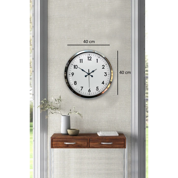 Modern Klasik 40 Cm Krom Metal Duvar Saati