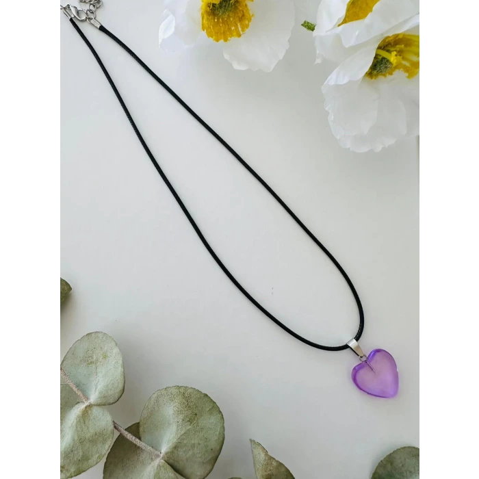 Mor Kalp Kolye – Siyah İpli El Yapımı Tasarım