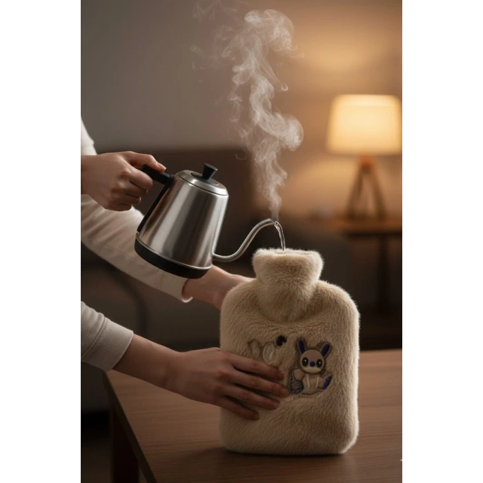 Mutlu Robot Hayvan Figürlü Peluş Sıcak Su Torbası 1 Lt – Yumuşak Kılıf, Uzun Süre Sıcak Tutan Termal Su Torbası