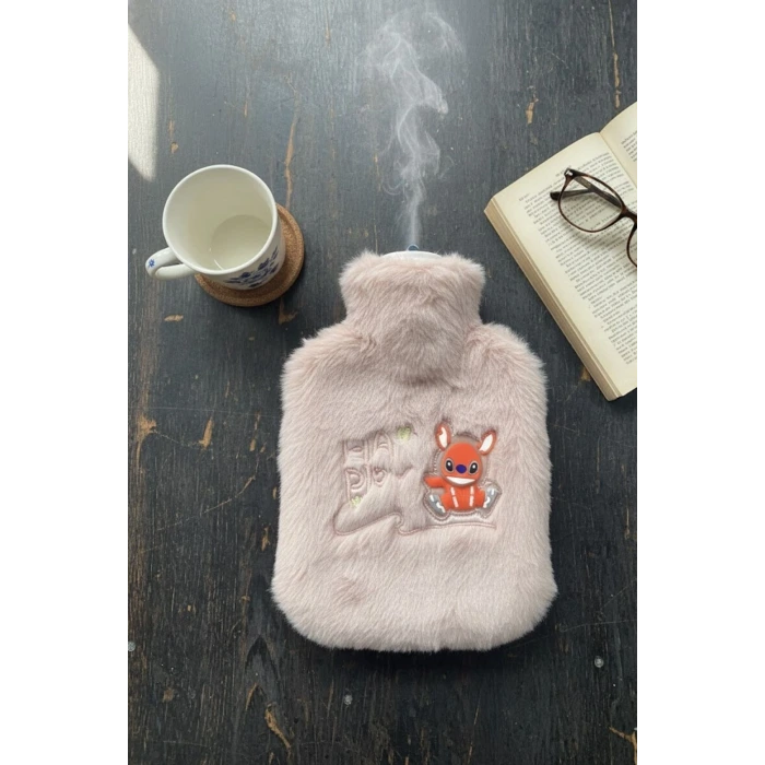 Mutlu Robot Hayvan Figürlü Pembe Peluş Sıcak Su Torbası 1 Lt – Yumuşak Kılıf, Uzun Süre Sıcak Tutan Termal Su Torbası