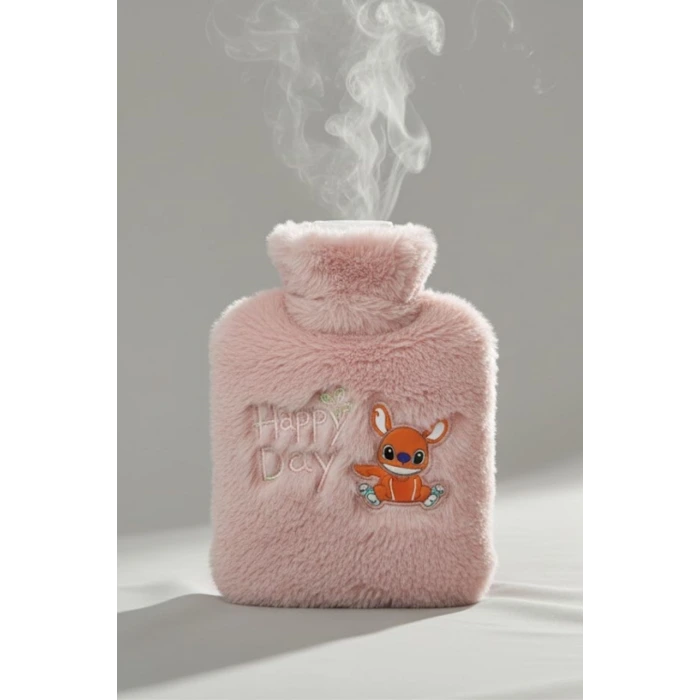 Mutlu Robot Hayvan Figürlü Pembe Peluş Sıcak Su Torbası 1 Lt – Yumuşak Kılıf, Uzun Süre Sıcak Tutan Termal Su Torbası