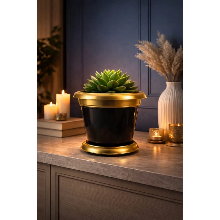 NF Gold Bilezikli 1,7 Litre Dekoratif Plastik saksı Siyah