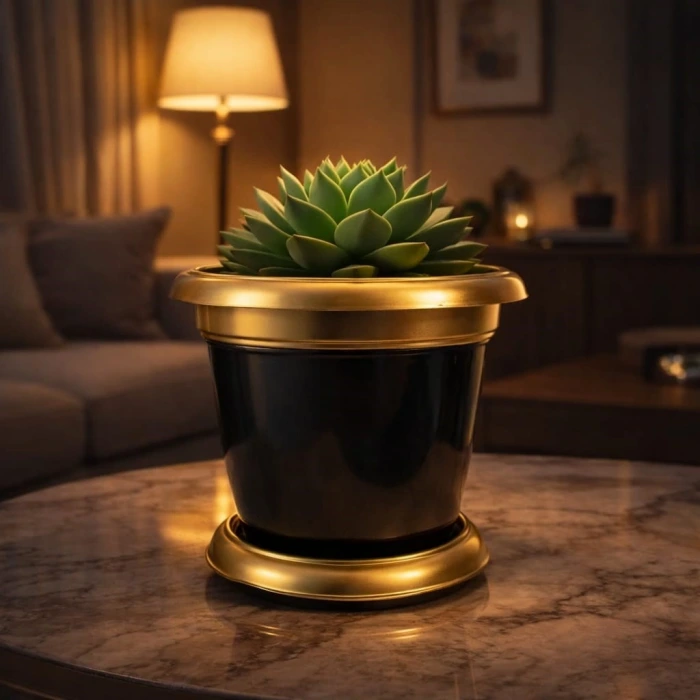 NF Gold Bilezikli 1,7 Litre Dekoratif Plastik saksı Siyah