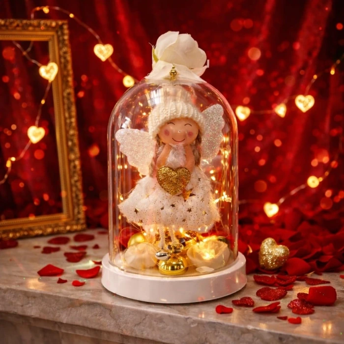 NF TREND Venüs ışıltısı Led Işıklı Melek Fanus