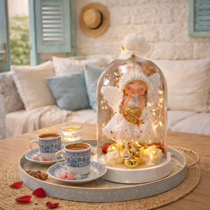 NF TREND Venüs ışıltısı Led Işıklı Melek Fanus