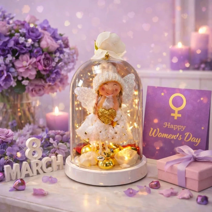 NF TREND Venüs ışıltısı Led Işıklı Melek Fanus